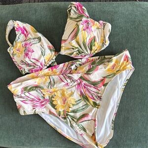 Floral Bikini Set - Pink and Yellow